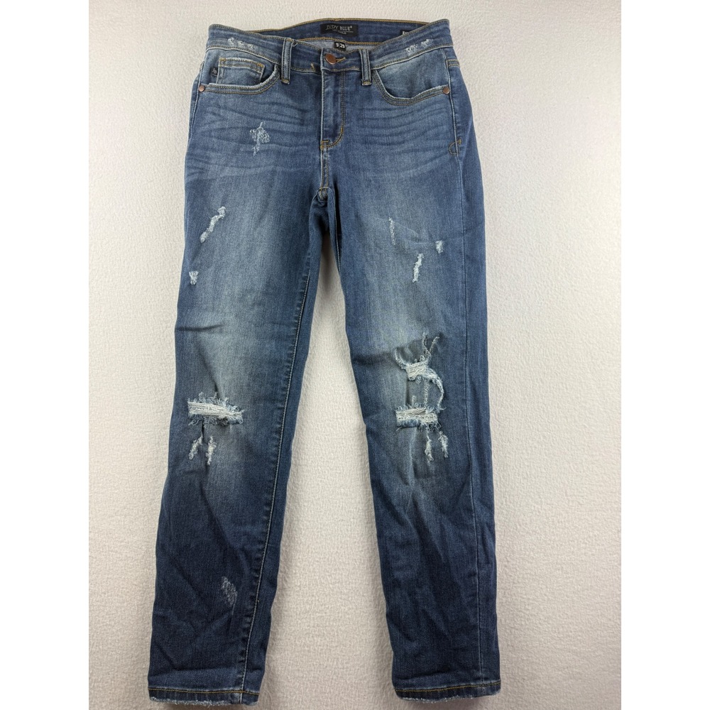 Judy Blue‎ Relaxed Fit Distressed Ripped Jeans Medium Wash Size 9/29 JB8271DK